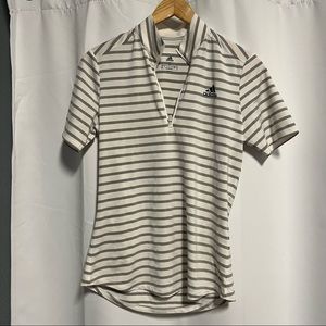 LPGA TOUR ISSUE Jessica Korda Adidas short sleeve 1/4 zip top white/grey…